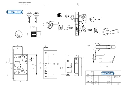 SUMBIN Commercial Lever Lock HeavyDuty Locking Door Handle Designer Door Handles UL 3 Hour Fire Rated Mortise Lever Lock Entry Function F20 - Image 3