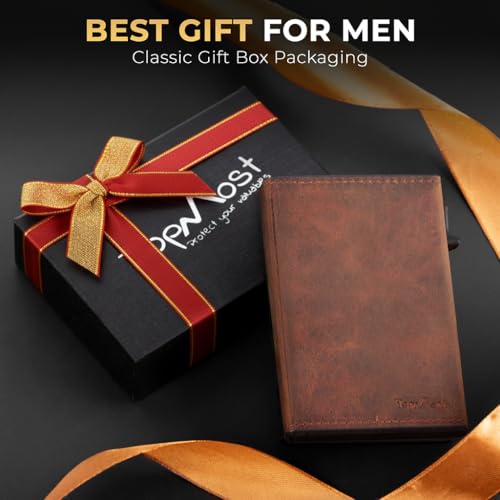 TopMost Genuine Leather Pop Up Wallet for Men, Credit Card Holder, RFID Blocking Ridge Wallets for Men with ID Window, Slim, Minimalist, 5-9 Card Capacity & Cash Slot, Brown - Image 4