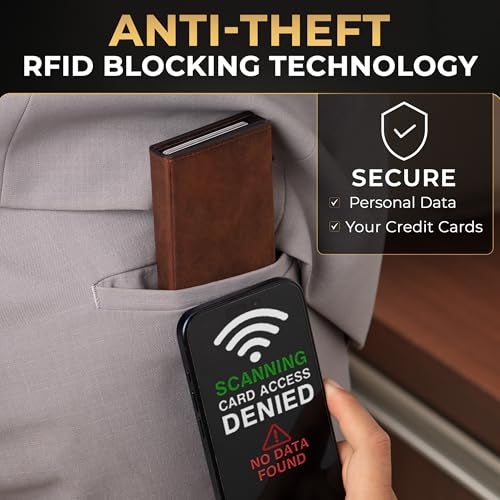 TopMost Genuine Leather Pop Up Wallet for Men, Credit Card Holder, RFID Blocking Ridge Wallets for Men with ID Window, Slim, Minimalist, 5-9 Card Capacity & Cash Slot, Brown - Image 5