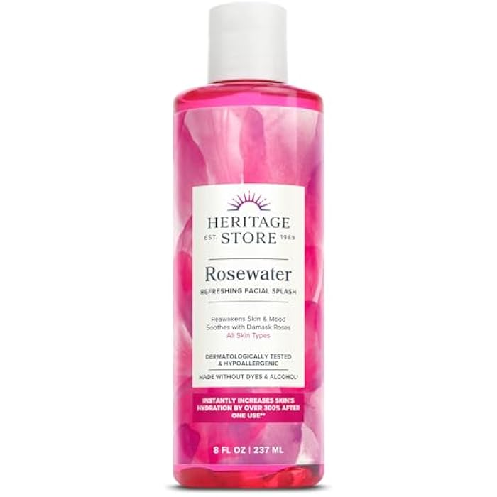 HERITAGE STORE Rosewater - Refreshing Facial Splash for Glowing Skin with Damask Rose - All Skin Types - Rose Water for Face - Made Without Dyes or Alcohol, Hypoallergenic, Vegan, Cruelty Free, 8oz - Image 1