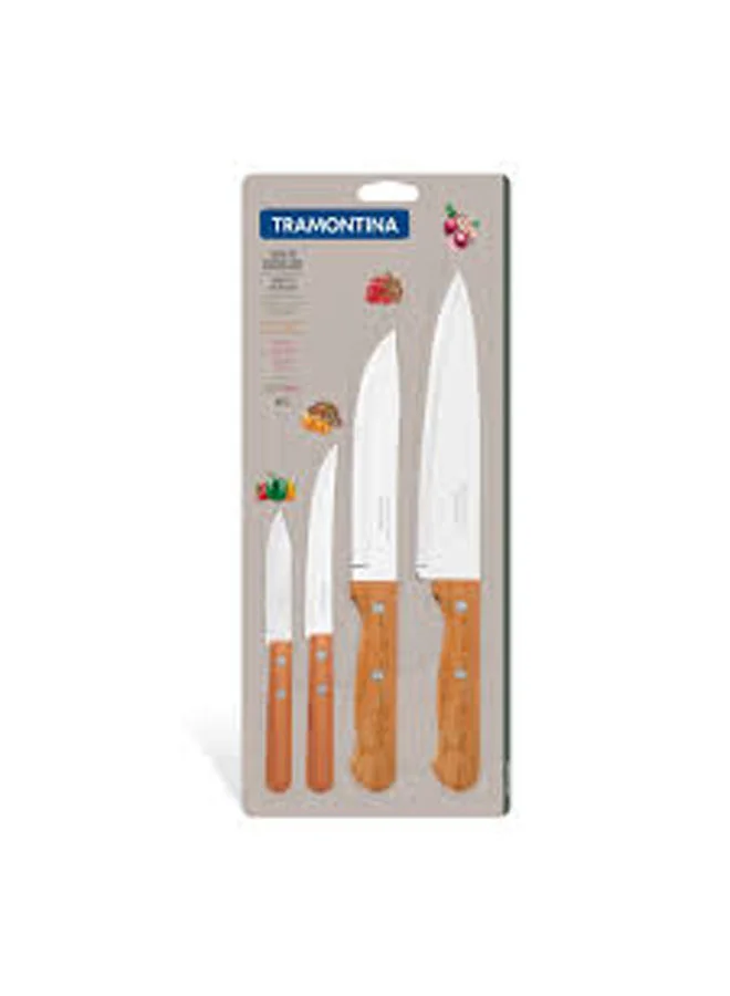 TRAMONTINA Tramontina Dynamic 4 Pieces Knife Set with Stainless Steel Blade and Natural Wood Handle