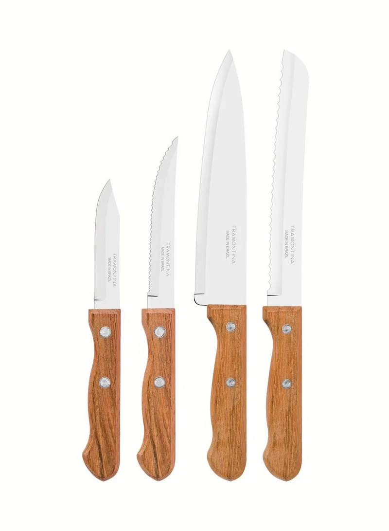 TRAMONTINA Tramontina Dynamic 4 Pieces Knife Set with Stainless Steel Blade and Natural Wood Handle