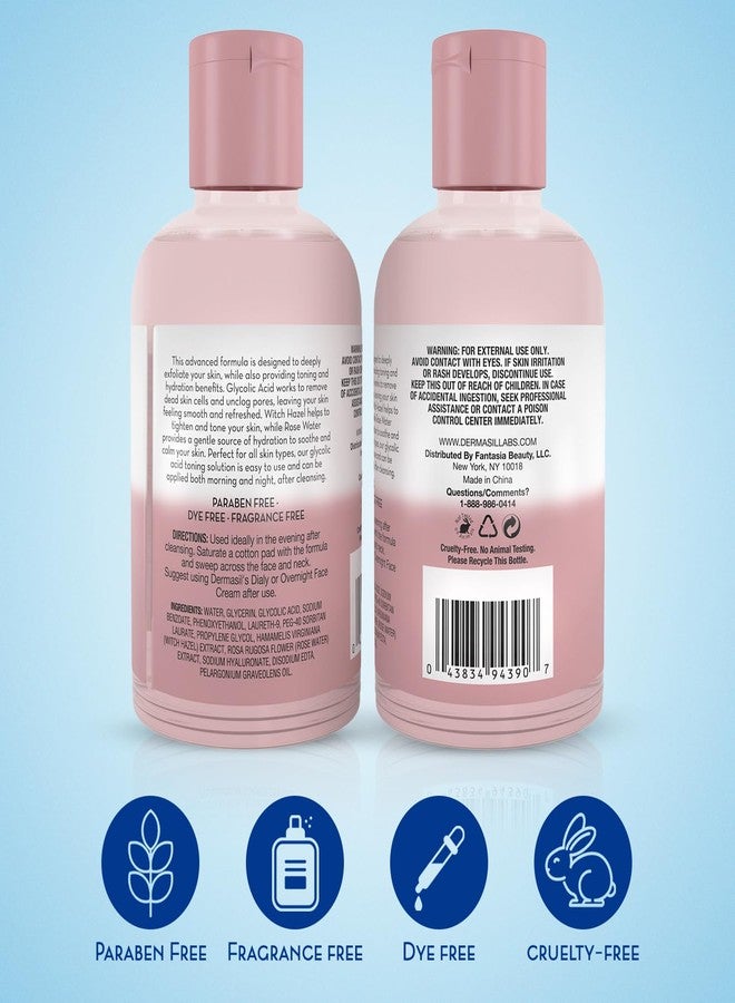 Dermasil AHA Glycolic Acid Toning Solution 3-Pack - Exfoliating Toner for Face with Rose Water, Witch Hazel, and Hyaluronic Acid, 4 Oz Ea - Image 2