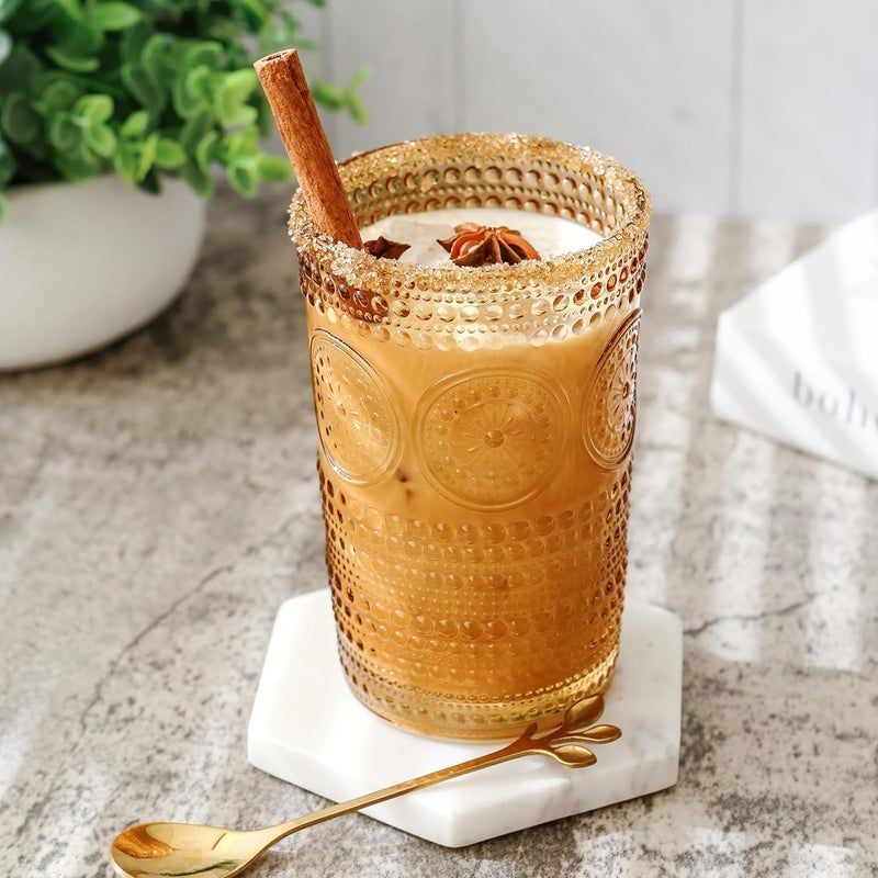 Kate Aspen Hobnail Beaded Floral Amber Drinking Glasses Set of 6 13 oz Vintage Glassware Set Cocktail Glass Set Juice Glass Water Cups  Great Hostess Gift  Gift for New Home Owners - Image 1