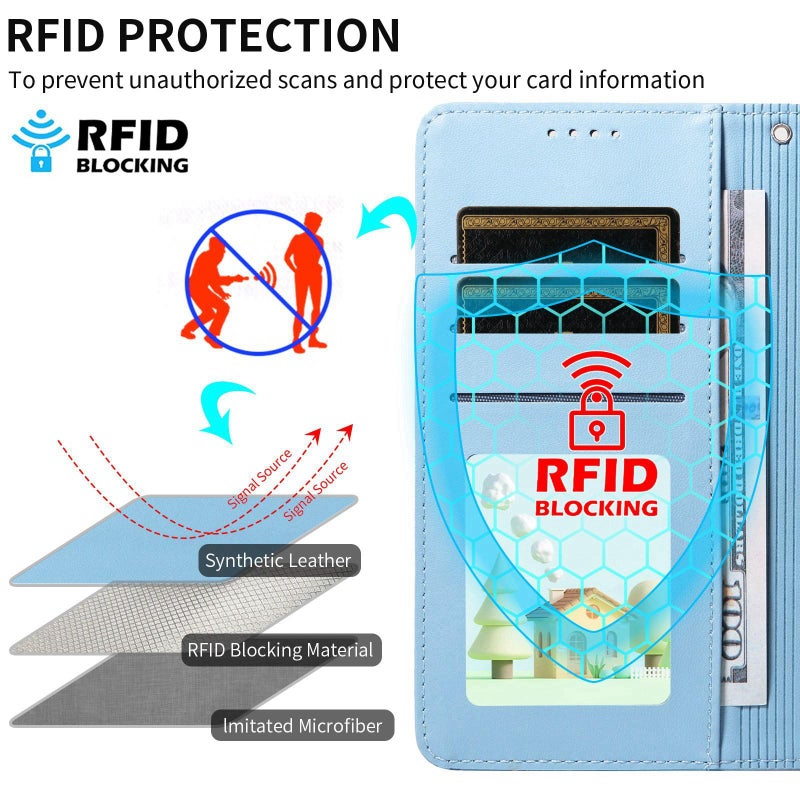 إيروريكس جراب هاتف جلدي منقوش عليه كلب بتقنية RFID لهاتف Honor X9c Smart / X60 5G (أزرق سماوي) - Image 5