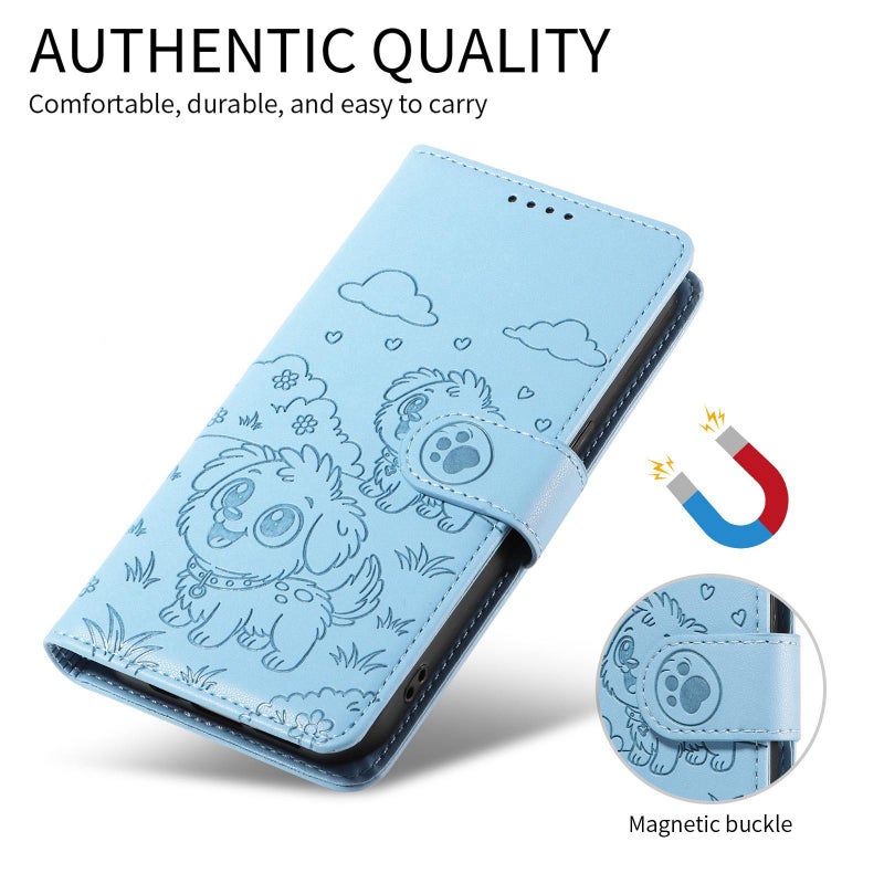 إيروريكس جراب هاتف جلدي منقوش عليه كلب بتقنية RFID لهاتف Honor X9c Smart / X60 5G (أزرق سماوي) - Image 3
