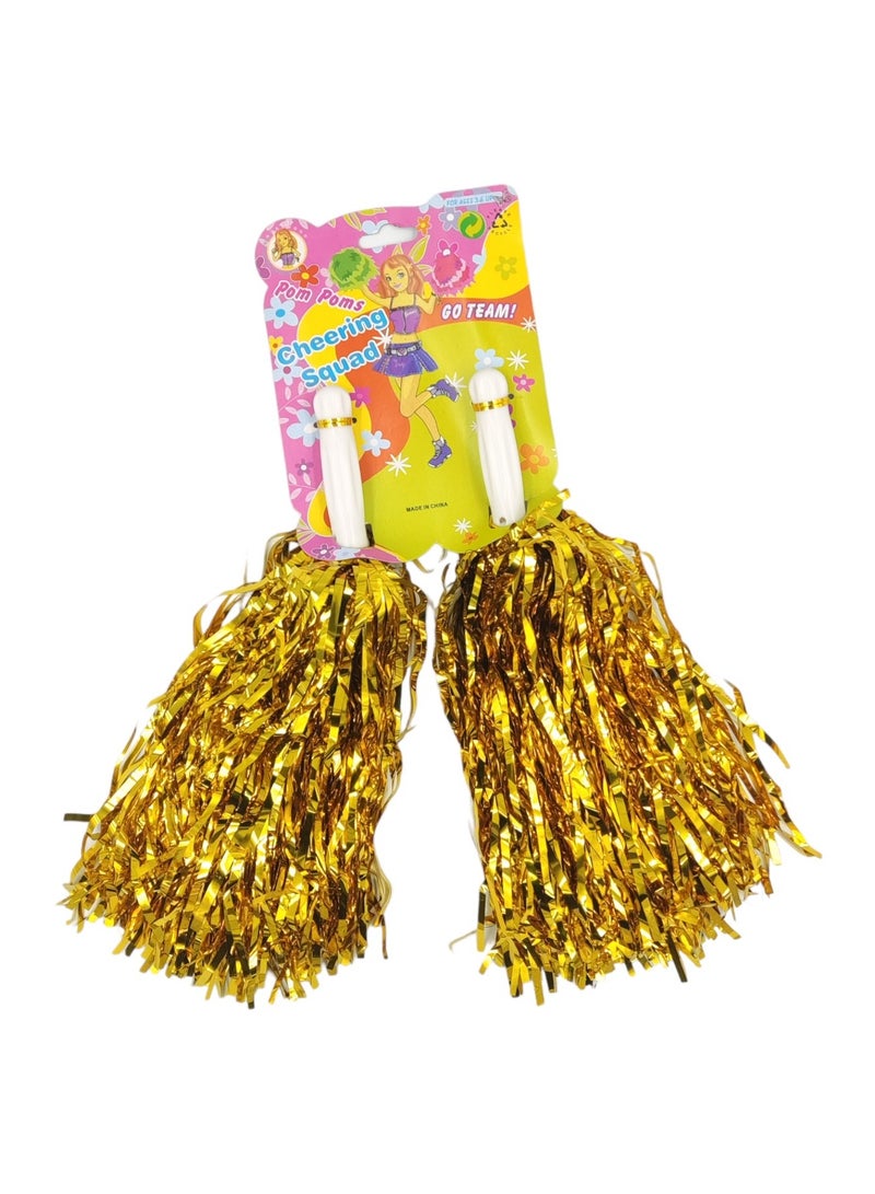 Party Time 1 Pair Cheerleading Pompoms Gold Color for Sports Team Cheering Party Dance Accessories.