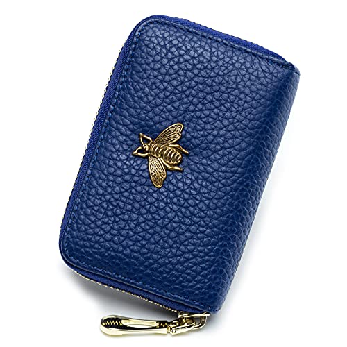 imeetu RFID Credit Card Holder, Small Leather Zipper Card Case Wallet for Women (Lite,Cobalt Blue) - Image 1
