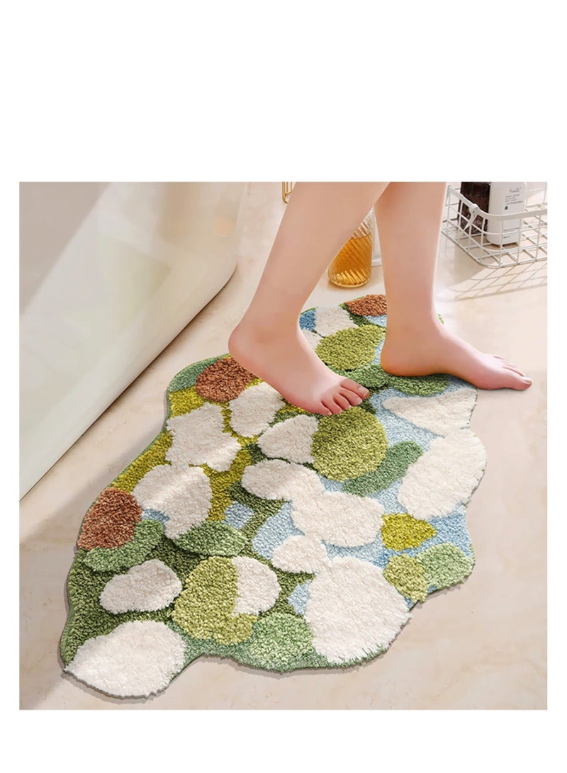 Green Moss Bathroom Rugs, 35.4''x23.6''Microfiber Water Absorbent Aesthetic Rug, Bath Mat Washable Non Skid Doormats - Image 1