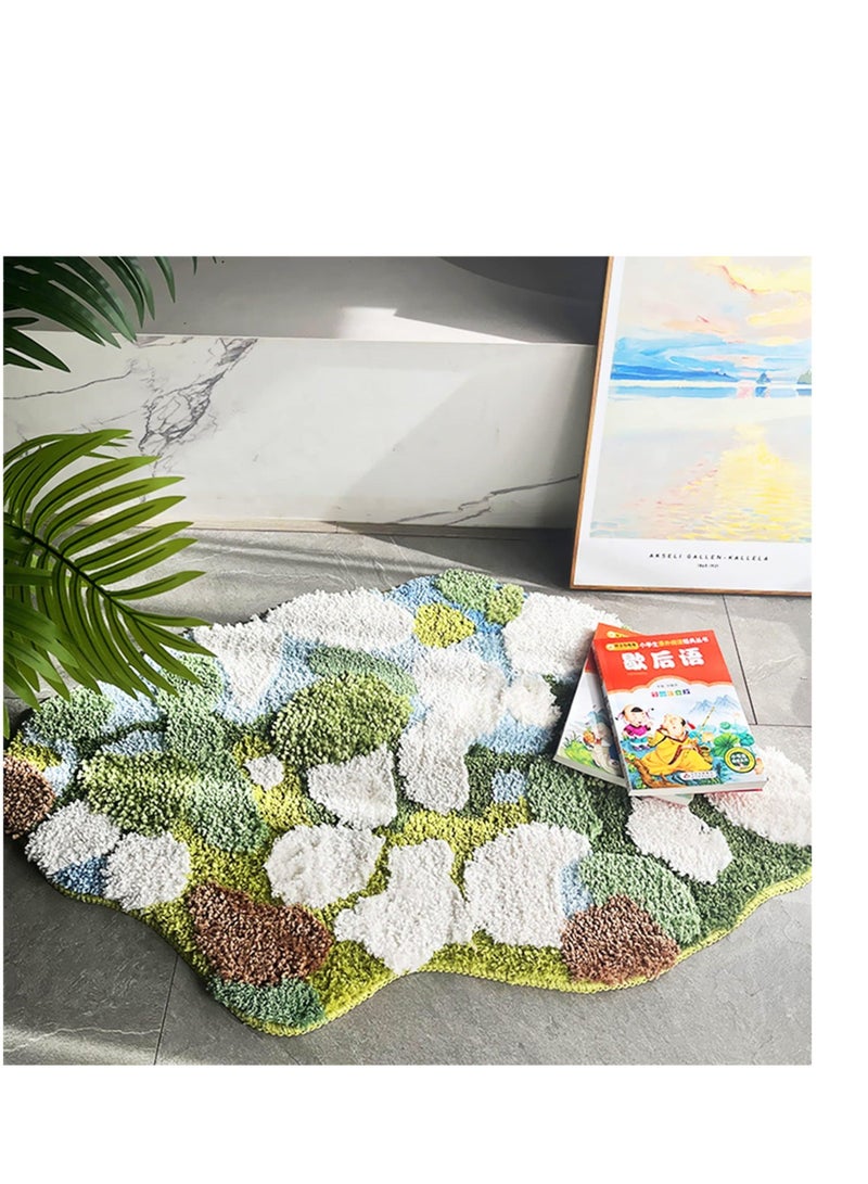 Green Moss Bathroom Rugs, 35.4''x23.6''Microfiber Water Absorbent Aesthetic Rug, Bath Mat Washable Non Skid Doormats - Image 2
