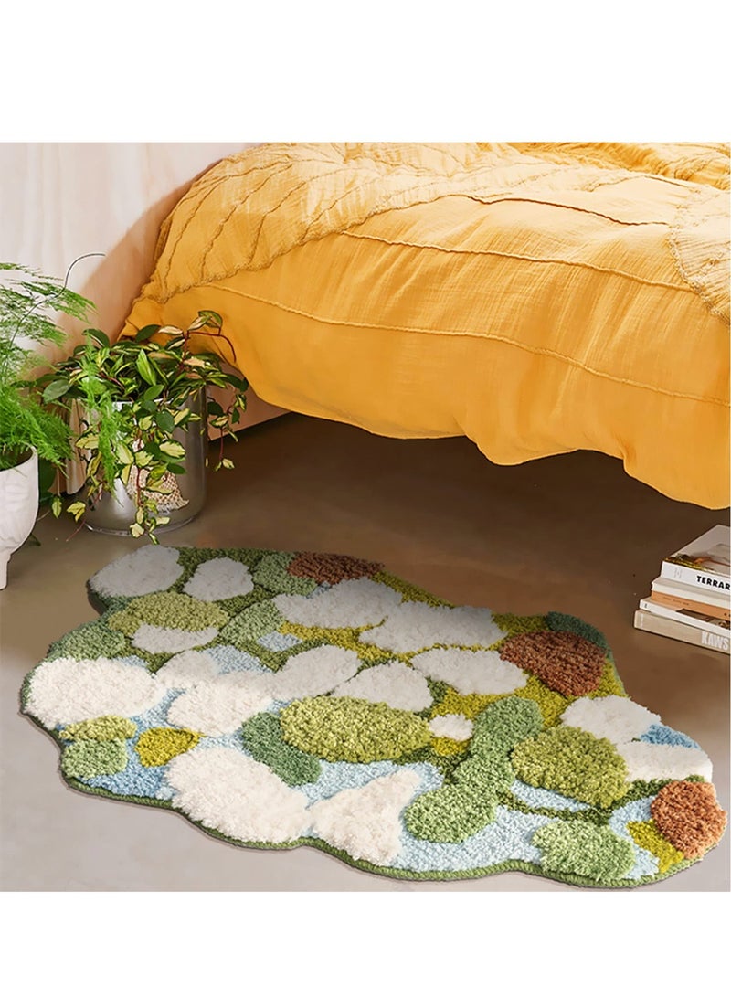 Green Moss Bathroom Rugs, 35.4''x23.6''Microfiber Water Absorbent Aesthetic Rug, Bath Mat Washable Non Skid Doormats - Image 3