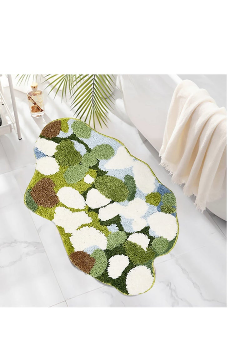 Green Moss Bathroom Rugs, 35.4''x23.6''Microfiber Water Absorbent Aesthetic Rug, Bath Mat Washable Non Skid Doormats - Image 4