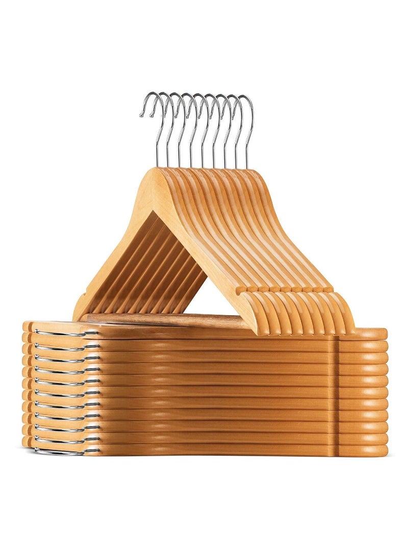 AXENTURE - 15-Piece Non-Slip 360° Swivel Hook And Precisely Cut Notches Wooden Hangers Natural Wood/Silver 44.5x23x1.01cm - Image 1