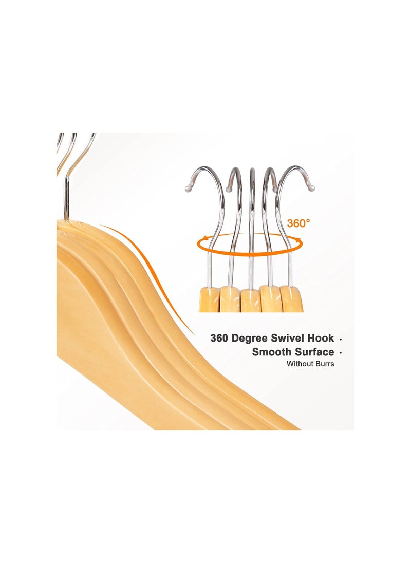 AXENTURE - 15-Piece Non-Slip 360° Swivel Hook And Precisely Cut Notches Wooden Hangers Natural Wood/Silver 44.5x23x1.01cm - Image 1