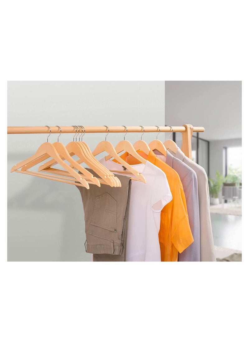 AXENTURE - 15-Piece Non-Slip 360° Swivel Hook And Precisely Cut Notches Wooden Hangers Natural Wood/Silver 44.5x23x1.01cm - Image 1