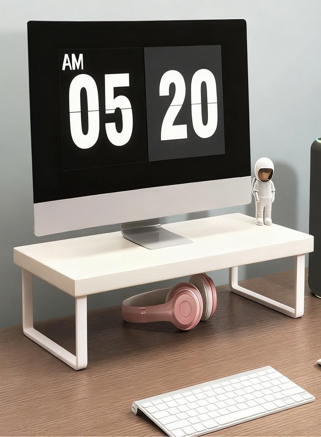 crayfomo Stable Wood Computer Monitor Stand for Desk Organizers, Anti-Slip Computer Riser Monitor Shelf for PC Laptop Notebook Home & Office (White) - Image 1