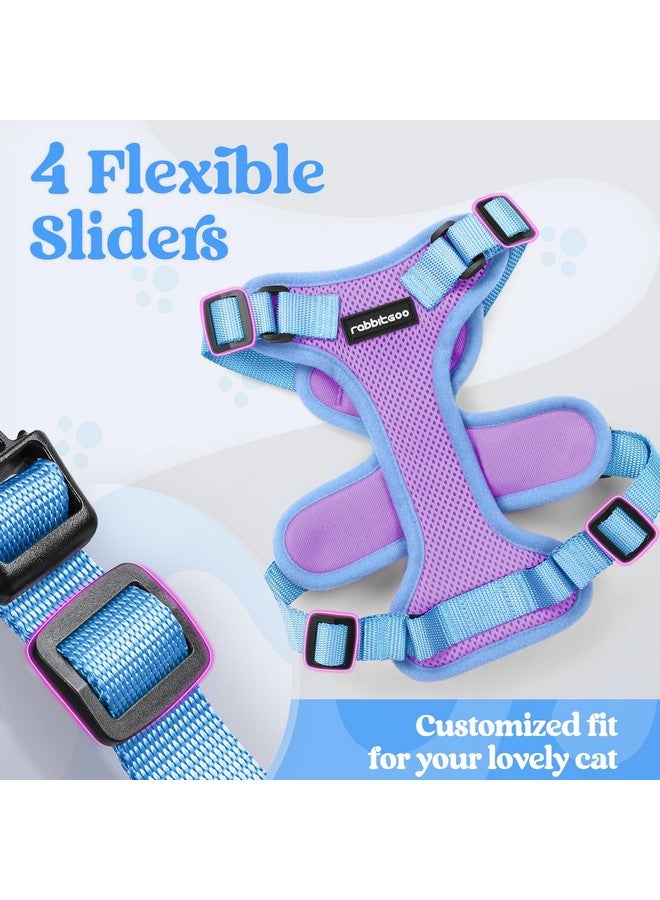 رابيتجو طقم حزام ومقود للقطط من rabbitgoo، حزام صدرية ناعم قابل للتعديل مقاوم للهروب للمشي في الهواء الطلق، سترة قطط صغيرة سهلة التحكم وجيدة التهوية مع شرائط عاكسة، بنفسجي وأزرق، مقاس XS - Image 4