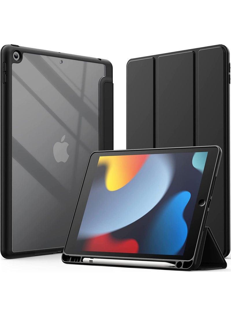 Rock Pow Case for iPad 10.2-Inch (9th/8th/7th Generation 2021/2020/2019) with Pencil Holder Clear Transparent Back Shell Slim Stand Shockproof Tablet Cover Auto Wake/Sleep - Image 1