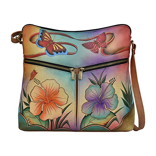 Anna by Anuschka Women's Hand-Painted Genuine Leather Large Crossbody - Antique Hibiscus - Image 1