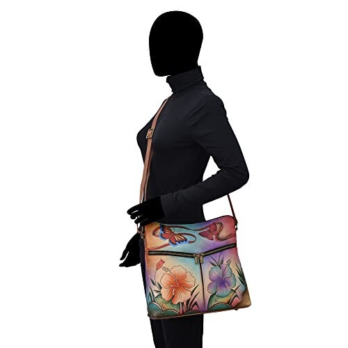 Anna by Anuschka Women's Hand-Painted Genuine Leather Large Crossbody - Antique Hibiscus - Image 3