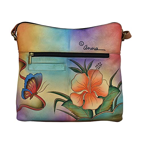 Anna by Anuschka Women's Hand-Painted Genuine Leather Large Crossbody - Antique Hibiscus - Image 2