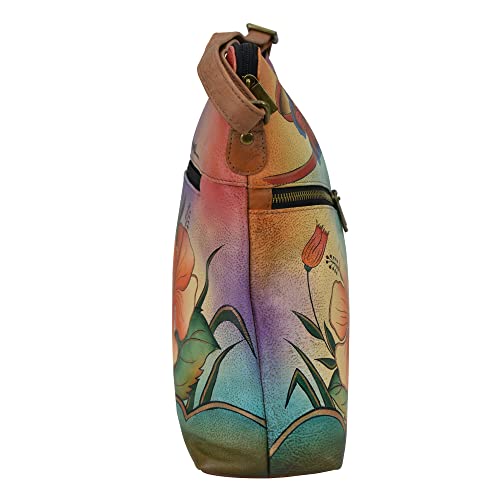 Anna by Anuschka Women's Hand-Painted Genuine Leather Large Crossbody - Antique Hibiscus - Image 5