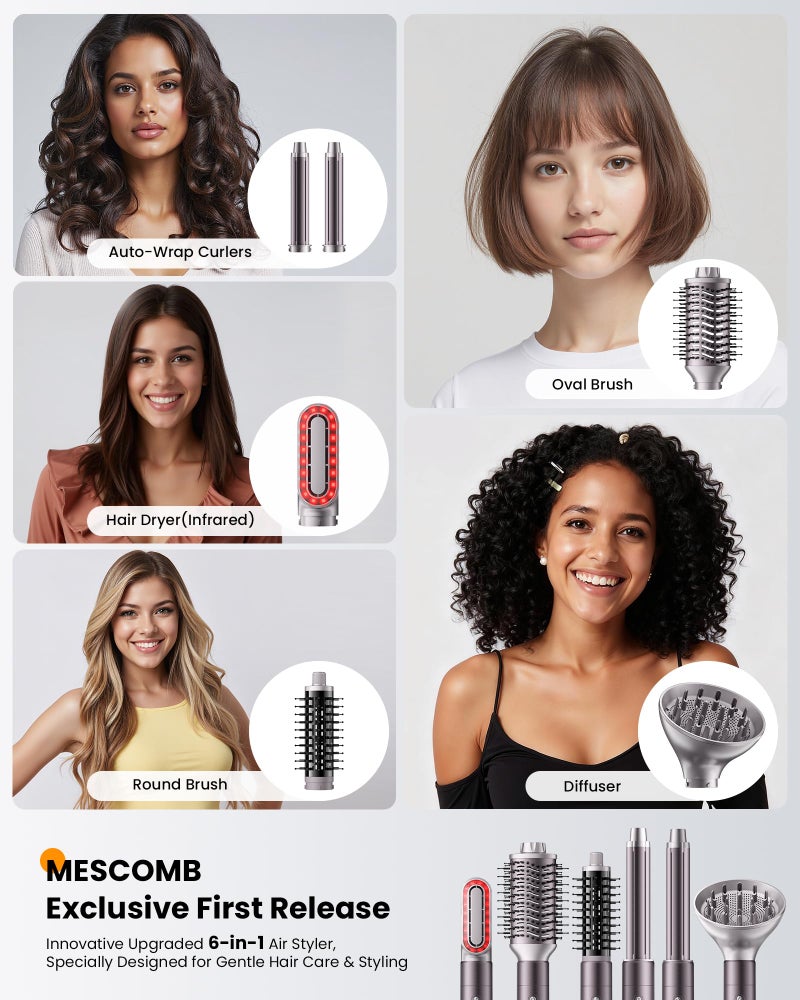 MESCOMB Upgraded Infrared 6 in 1 Hot Air Styler Wrap- Dual Voltage Hair Dryer| Fast Drying & No Heat Damage, Professional Multi-Styler for Curling, Volumizing & Smooth Straightening (100V-240V),Purple - Image 2