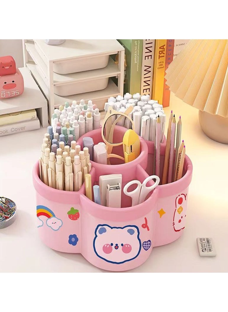 BenQuand Desk Pen Organizer Container with 6 Slots, 360°Rotating Pencil Pen Holder With Large-capacity for Desk Organizer, Pencil Holder for Desk, Office, School, Home Use  - Image 1