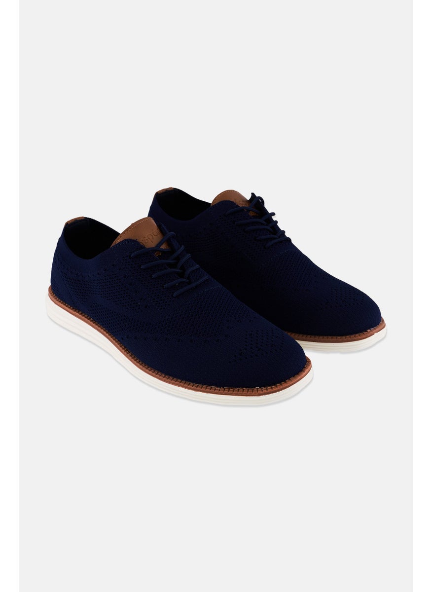 Algspar Men Brand Logo Lace Up Casual Shoes, Navy Blue  - Image 1