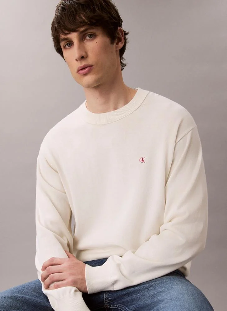 Calvin Klein Jeans White Relaxed Cotton Monogram Jumper for Men | Best Price UAE