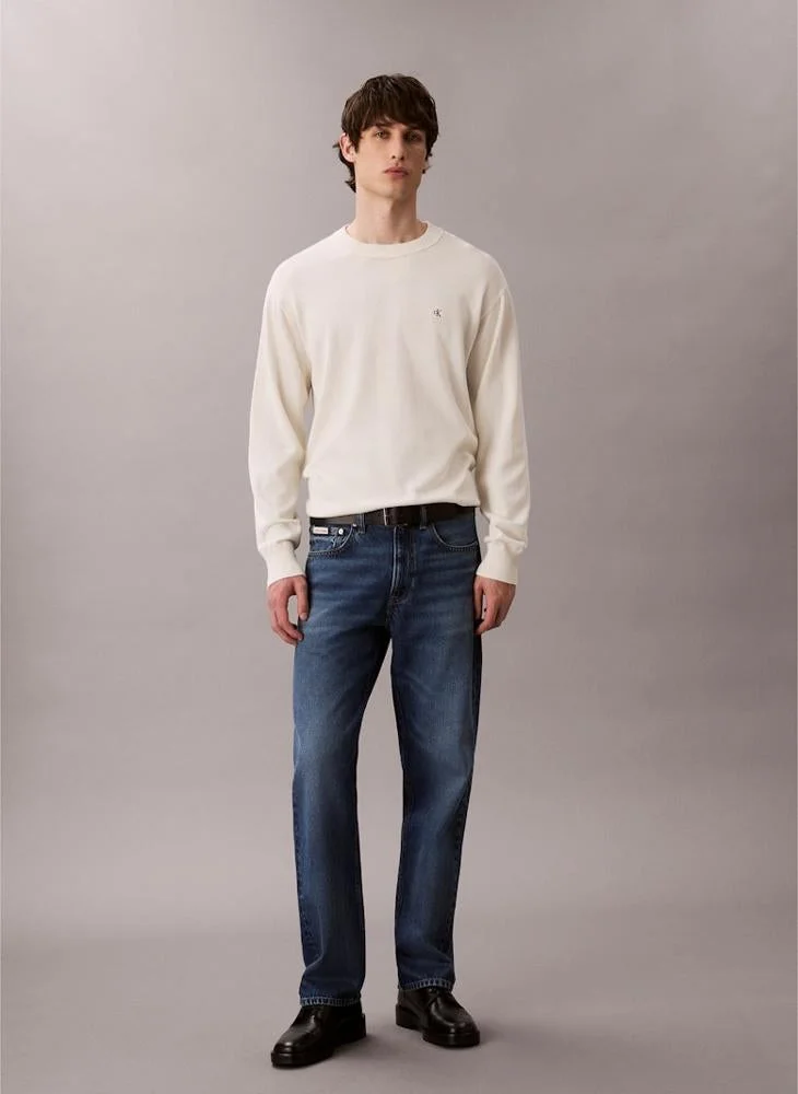 Calvin Klein Jeans White Relaxed Cotton Monogram Jumper for Men | Best Price UAE