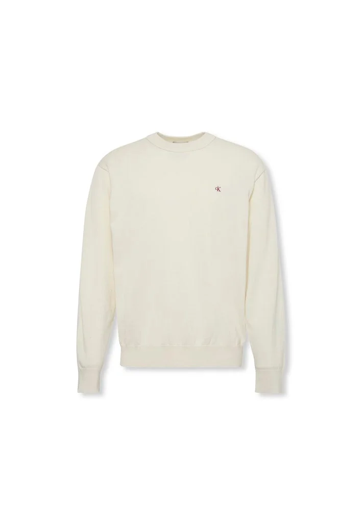 Calvin Klein Jeans White Relaxed Cotton Monogram Jumper for Men | Best Price UAE