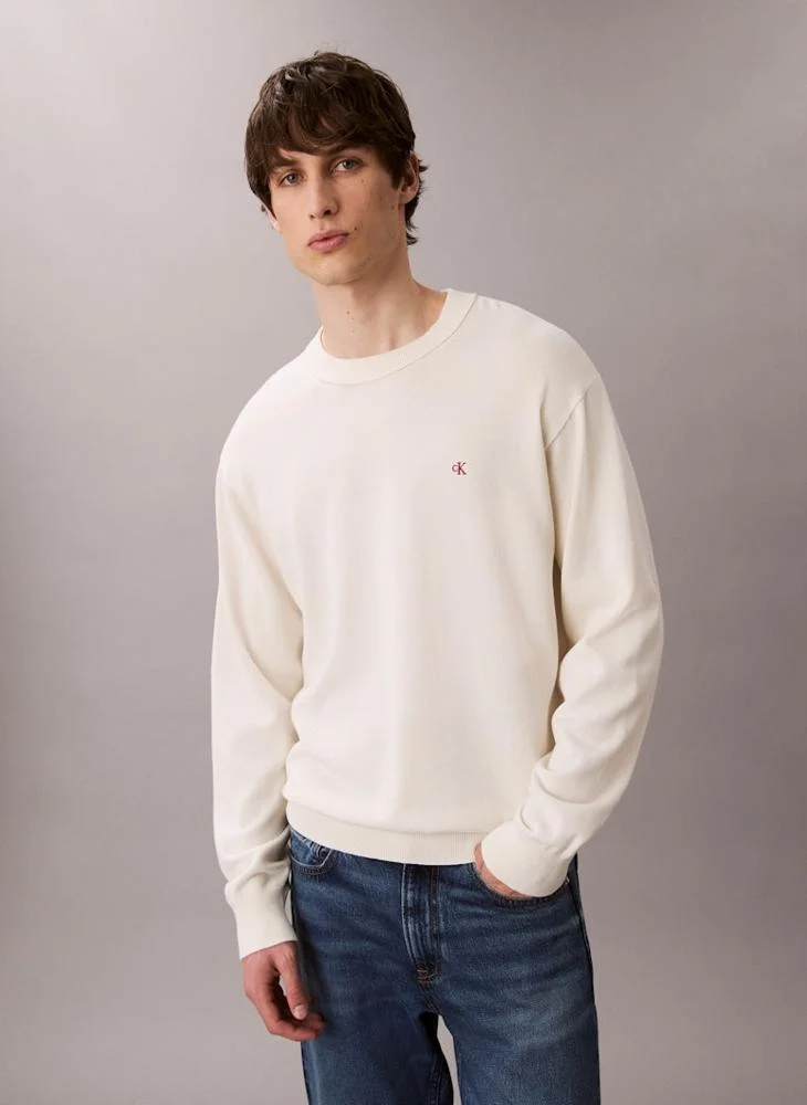Calvin Klein Jeans White Relaxed Cotton Monogram Jumper for Men | Best Price UAE