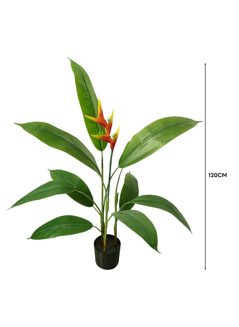 شاربدو نبتة طائر الجنة، طولها 120 سم، ذات 10 أوراق، نبتة خضراء اصطناعية مزروعة في أصيص، مناسبة لتنسيق الحدائق والديكورات الداخلية والخارجية. - Image 2