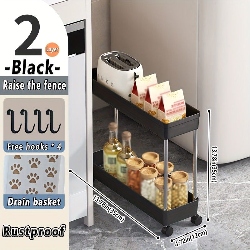 Pull-Out Storage | 4/3/2-Tier Slim Rolling Storage Cart - 4-Wheel Space-Saving Mobile Organizer, Suitable for Bathroom and Laundry Room - Durable Plastic Metal Frame, Adjustable Shelves, Compact Design for Narrow Spaces, Multi-Layer Bathroom Cart - Image 1