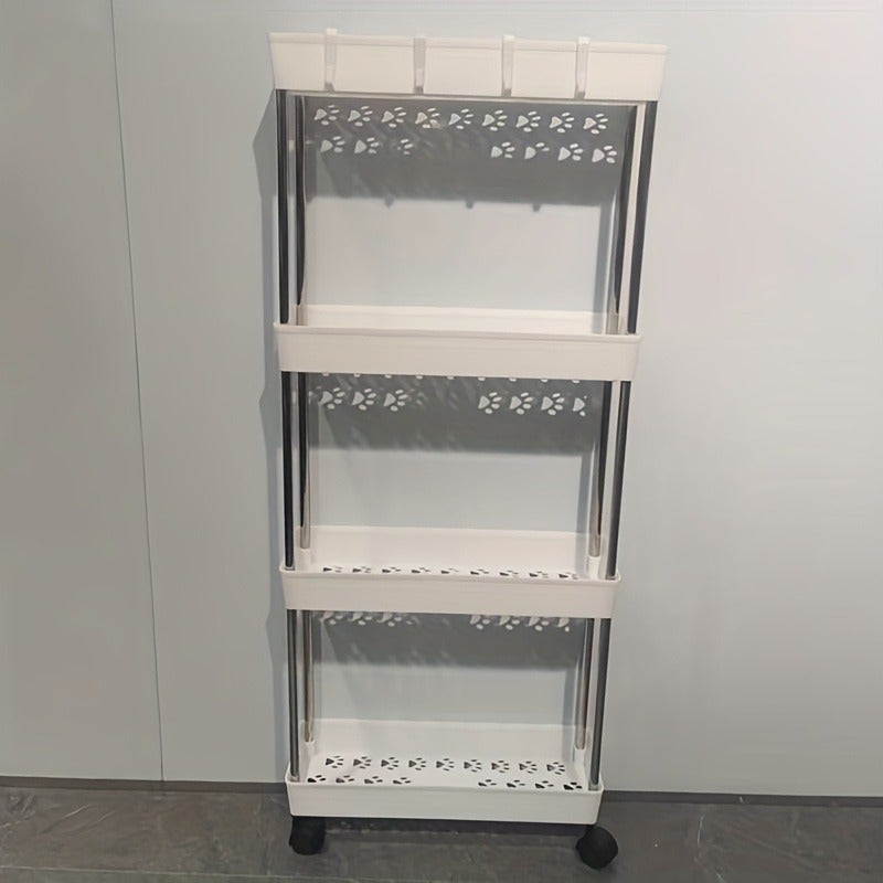 Pull-Out Storage | 4/3/2-Tier Slim Rolling Storage Cart - 4-Wheel Space-Saving Mobile Organizer, Suitable for Bathroom and Laundry Room - Durable Plastic Metal Frame, Adjustable Shelves, Compact Design for Narrow Spaces, Multi-Layer Bathroom Cart - Image 4