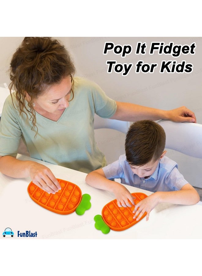 FunBlast Pop It Fidget Toy, Autism Special Needs Silicone Stress Reliever, Squeeze Sensory Toy (Carrot) - Image 3