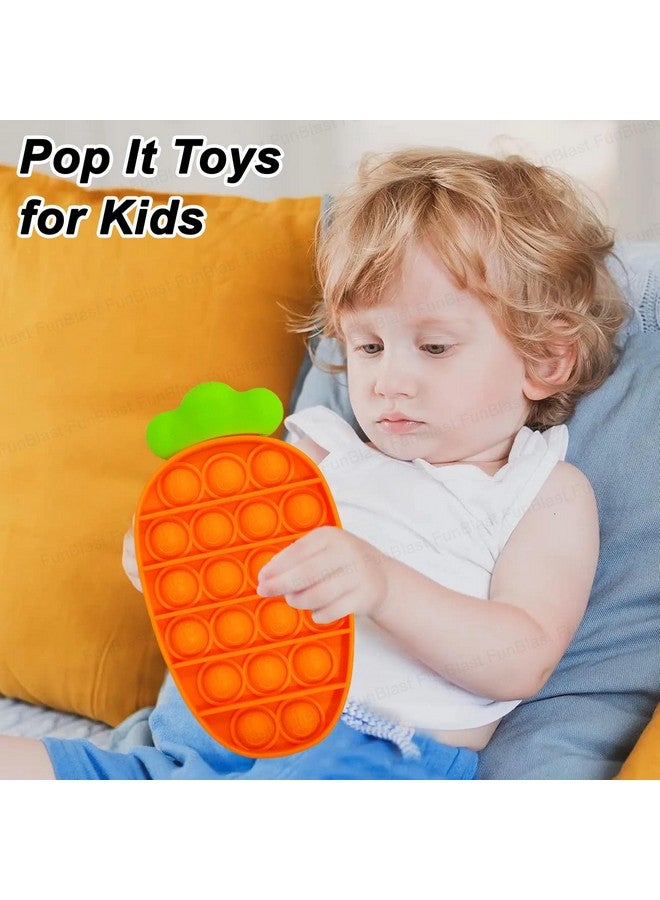 FunBlast Pop It Fidget Toy, Autism Special Needs Silicone Stress Reliever, Squeeze Sensory Toy (Carrot) - Image 4