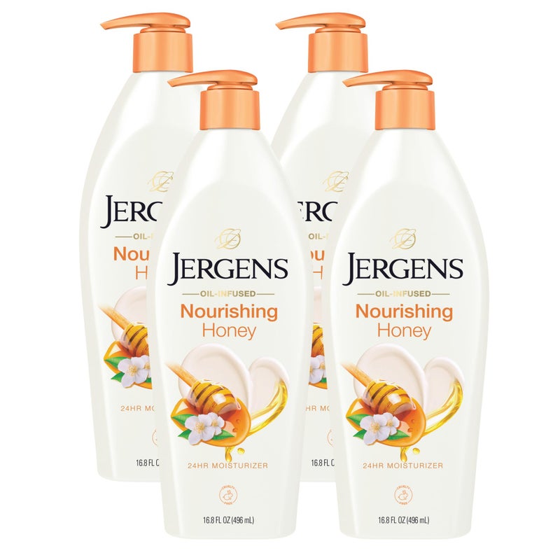 Jergens Nourishing Honey Dry Skin Moisturizer, with Illuminating Hydralucence Blend, Skin Nourishing Formula, Dermatologist Tested, 16.8 Oz, Pack of 4 - Image 1