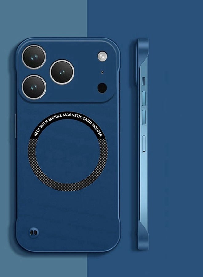 Magnetic  Case for  iPhone 17 Pro ， Raised Camera Lens Protector，without Edges，Ultra Slim，Support Wireless Charging，Solid Color Premium Shockproof Protective iPhone 17 Pro Cover，Blue - Image 1