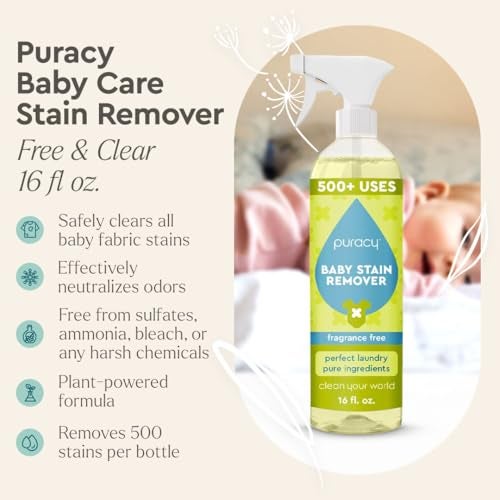 Puracy Stain Remover for Baby Clothes and Cloth Diapers, Newborn Baby Essentials Must Haves, Enzyme-Based Laundry Spray, Natural Spot and Odor Cleaner, 16 Oz - Image 2
