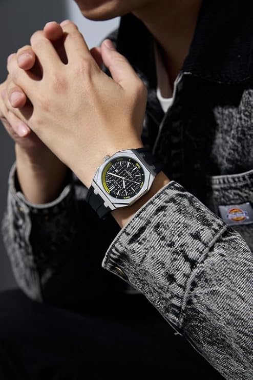 Daniel Hechter Paris Monceau Collection Analoge Watch for Men with Textured Octagone Dial and Silicon Strap-DHM1008 (Multicolor) - Image 2