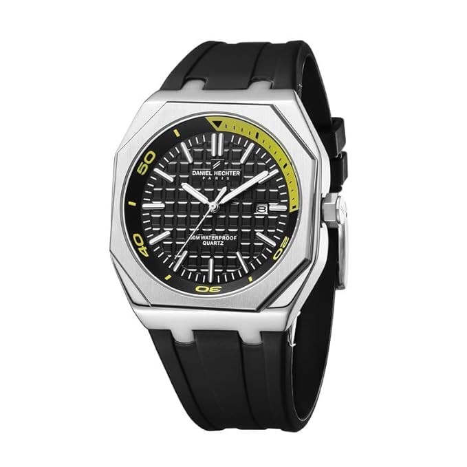 Daniel Hechter Paris Monceau Collection Analoge Watch for Men with Textured Octagone Dial and Silicon Strap-DHM1008 (Multicolor) - Image 1