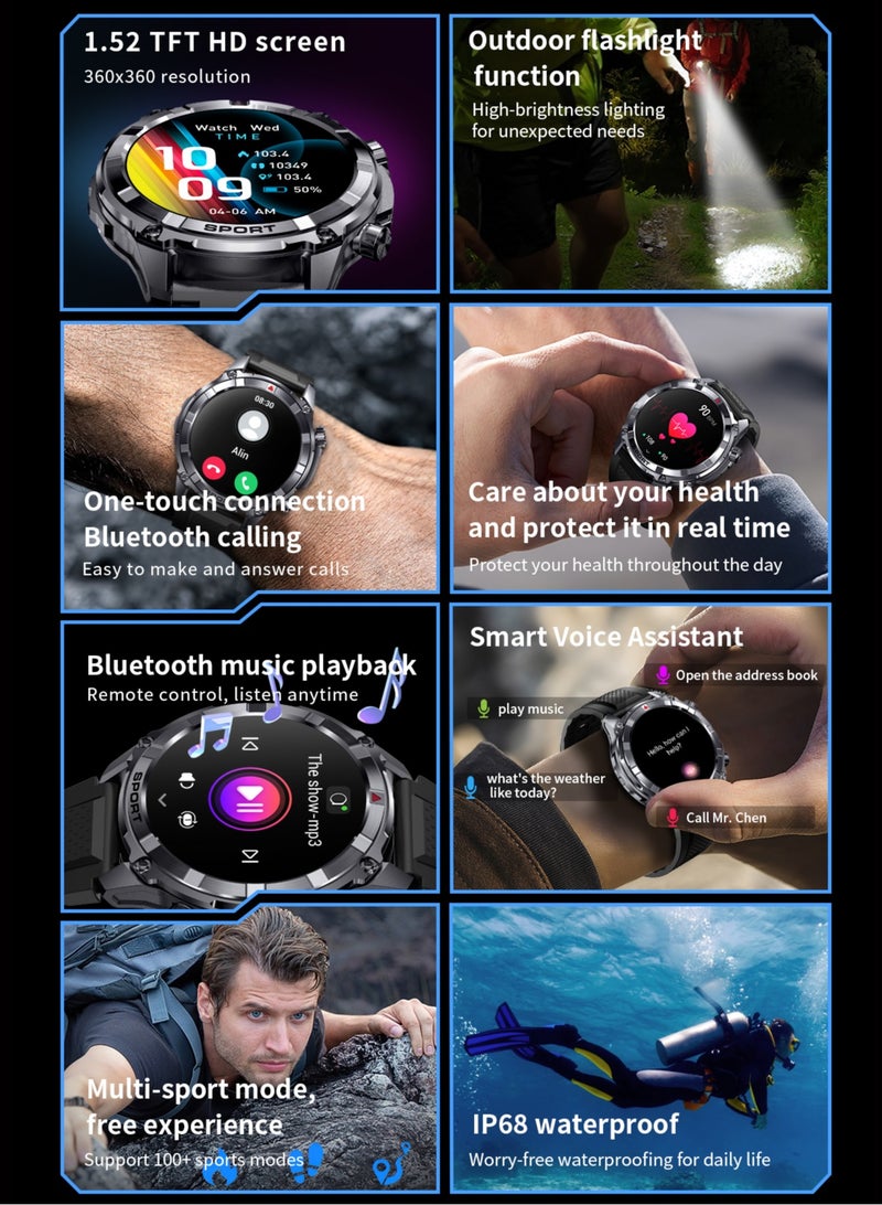 RollsTimi  Men's Smart Wearable Watch, Multiple Sports Modes, Bluetooth Answer/Make Calls, 1.52 Inch TFT High Definition Touch Screen, Smart Voice Assistant, Sports Smartwatch, RT-i116 - Image 5