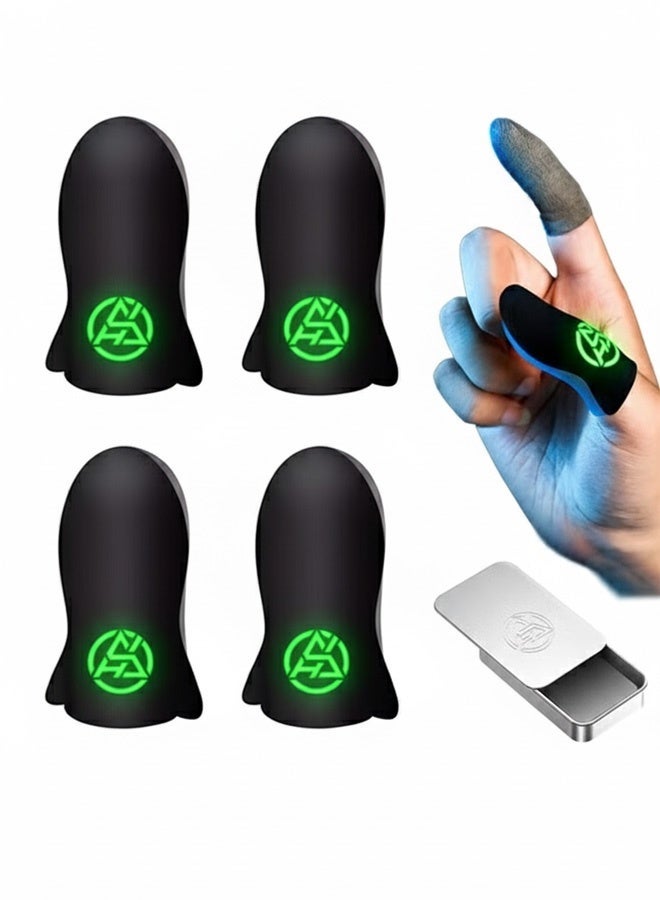 4-Pack Mobile Gaming Finger Sleeves - High Sensitivity Touchscreen Gaming Gloves, Fluorescent Green at Night, Sweat-Proof Breathable Seamless Thumb Gloves for PUBG, Free Fire, Call of Duty, and Smartphone Esports - Image 1