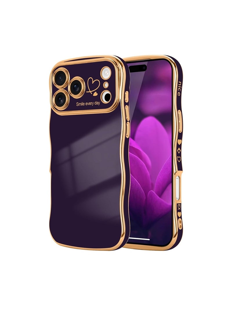 WRISTWISE Case Cover for iPhone 17 Pro, Cute Wave Frame Curly Shape with Love Heart Pattern Raised Camera Protection Cover Luxury Plating Shockproof Phone Case for iPhone 17 Pro, Purple - Image 1