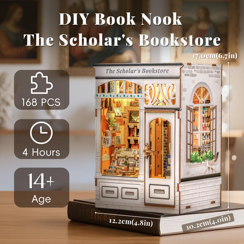 CUTEBEE DIY Book Nook Kit, Miniature House Kits for Adult and Teens, DIY Miniature Book Nook kit with Sensor Led Light, Gifts for Lovers and Family (The Scholar's Bookstore) - Image 2