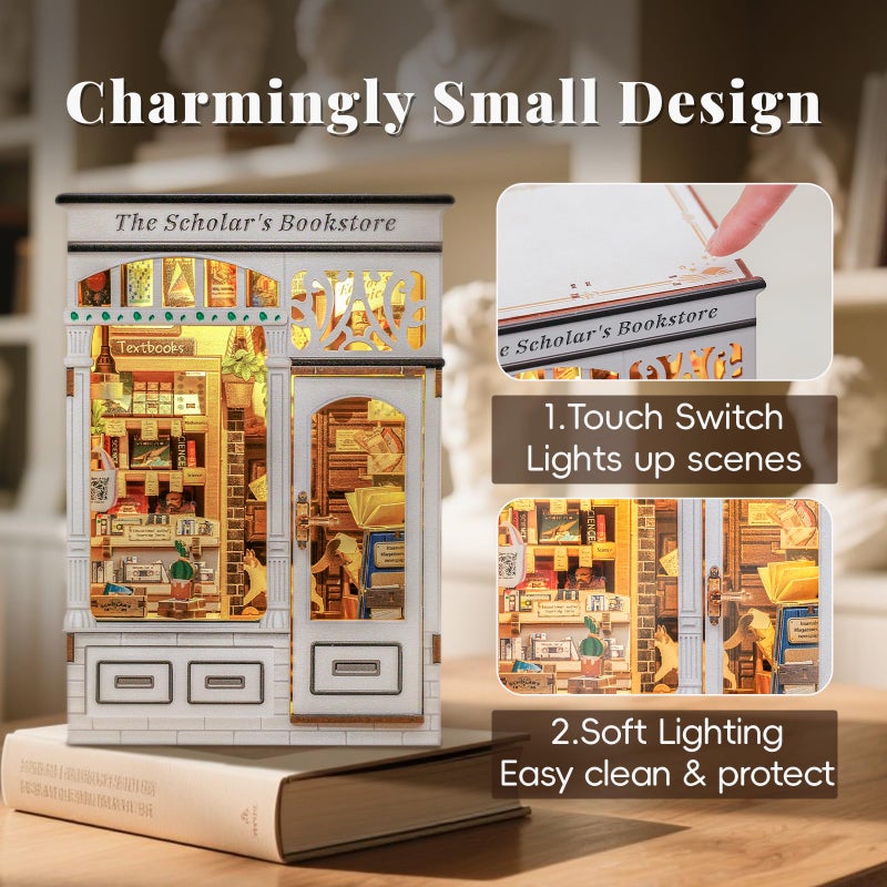 CUTEBEE DIY Book Nook Kit, Miniature House Kits for Adult and Teens, DIY Miniature Book Nook kit with Sensor Led Light, Gifts for Lovers and Family (The Scholar's Bookstore) - Image 3