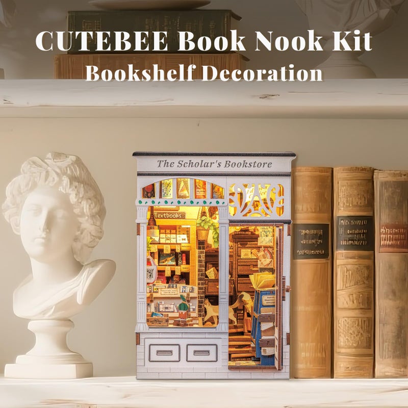 CUTEBEE DIY Book Nook Kit, Miniature House Kits for Adult and Teens, DIY Miniature Book Nook kit with Sensor Led Light, Gifts for Lovers and Family (The Scholar's Bookstore) - Image 4