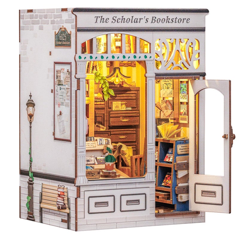 CUTEBEE DIY Book Nook Kit, Miniature House Kits for Adult and Teens, DIY Miniature Book Nook kit with Sensor Led Light, Gifts for Lovers and Family (The Scholar's Bookstore) - Image 1